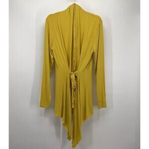 BCBGMAXAZRIA Short Dress Wrap Style Mustard Long Sleeve Waterfall Hem Top Size M